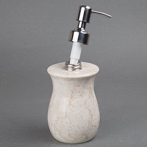 Creative Home Luxury Hand-Carved Natural Marble Soap & Lotion Dispenser – Heavy-Duty Java Stone with Stainless Steel Pump, Chemical-Free & Elegant for Bathroom, Kitchen & Vanity (Beige, 7.5” H) - Image 4