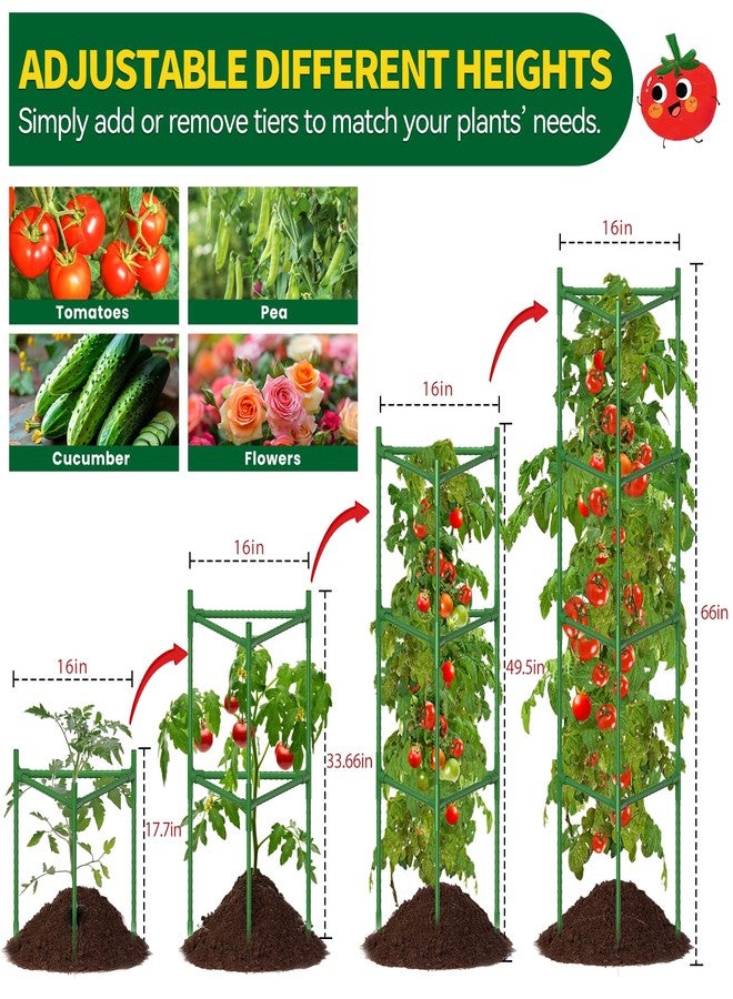 OUREST 4 Pack Tomato Cage for Garden Up to 66inch Tall Metal Plant Support Stakes with Clips Triangle Pea Cages Cucumber Trellis for Vegetables Pots Vines Flowers Climbing Plants - Image 4