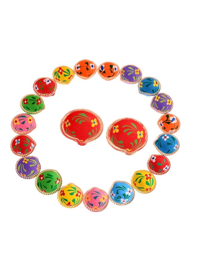 STLYZ Colourful Handmade Diyas for Diwali (101 Pcs) Hand Painted Decorative Clay Mitti Diya Deepak Lanterns for Diwali Decoration - Image 2