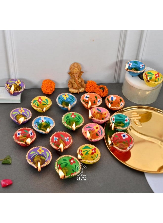 STLYZ Colourful Handmade Diyas for Diwali (101 Pcs) Hand Painted Decorative Clay Mitti Diya Deepak Lanterns for Diwali Decoration - Image 1