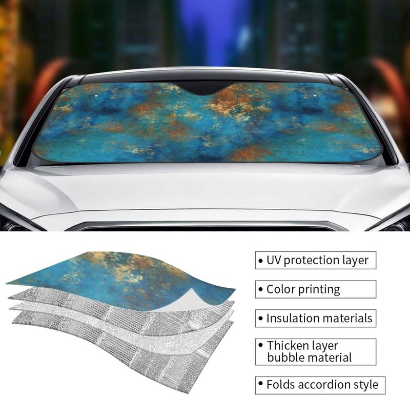 Distressed Patina Copper Turquoise Grunge Car Windshield Sun Shade, Keeps Interior Cool, Foldable Sun Visor Protector, Fits Cars Trucks SUVs Small - Image 5
