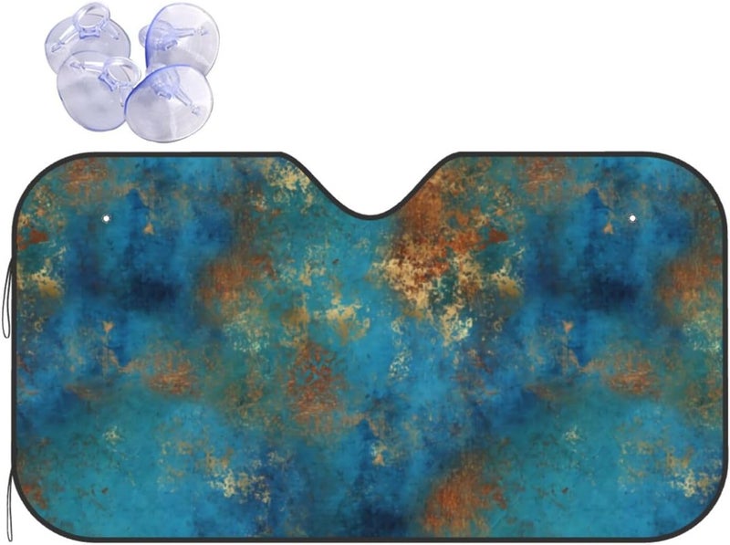 Distressed Patina Copper Turquoise Grunge Car Windshield Sun Shade, Keeps Interior Cool, Foldable Sun Visor Protector, Fits Cars Trucks SUVs Small - Image 1
