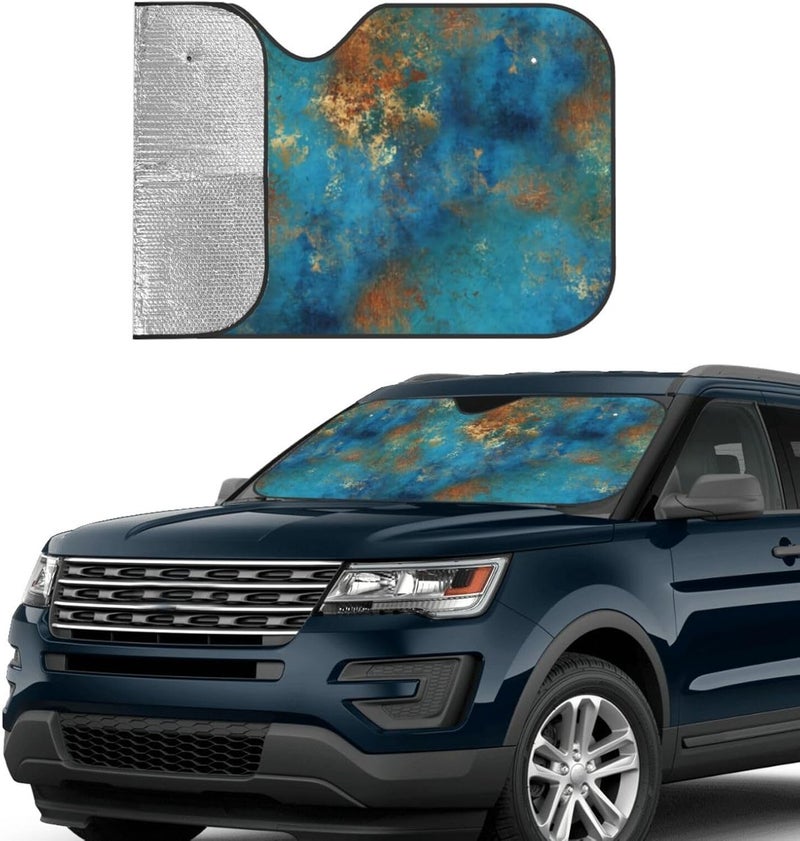 Distressed Patina Copper Turquoise Grunge Car Windshield Sun Shade, Keeps Interior Cool, Foldable Sun Visor Protector, Fits Cars Trucks SUVs Small - Image 3