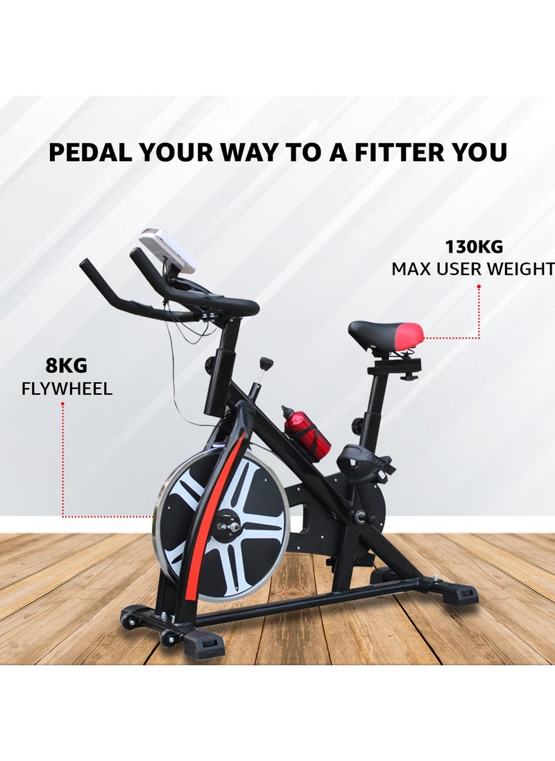 PowerMax Fitness - BS-130 Home Use Group Bike/Spin, LCD Display, Friction Braking System, 8KG Flywheel weight, Max User Weight 130KG - Image 1