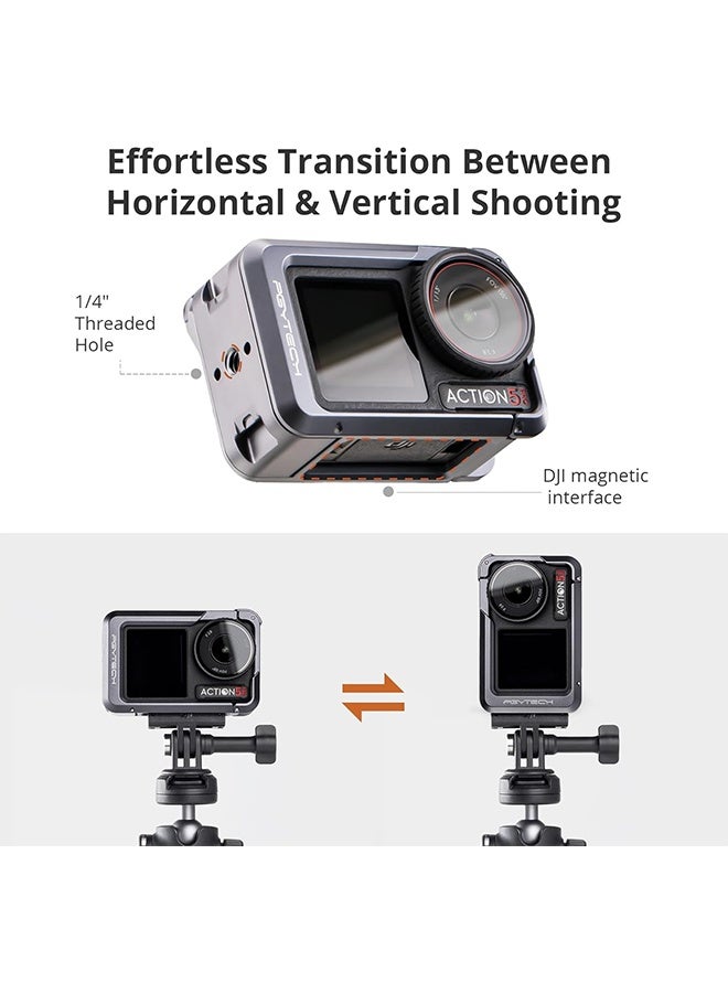 بجي تك قفص كاميرا PGYTECH لـ DJI OSMO Action 5 Pro مصنوع من سبائك الألومنيوم وإطار حماية للتدوين بالفيديو مع موصل مغناطيسي سريع الفك، وفتحة سن 1/4 بوصة، وحذاء بارد لملحقات الإضاءة/الميكروفون - Image 3