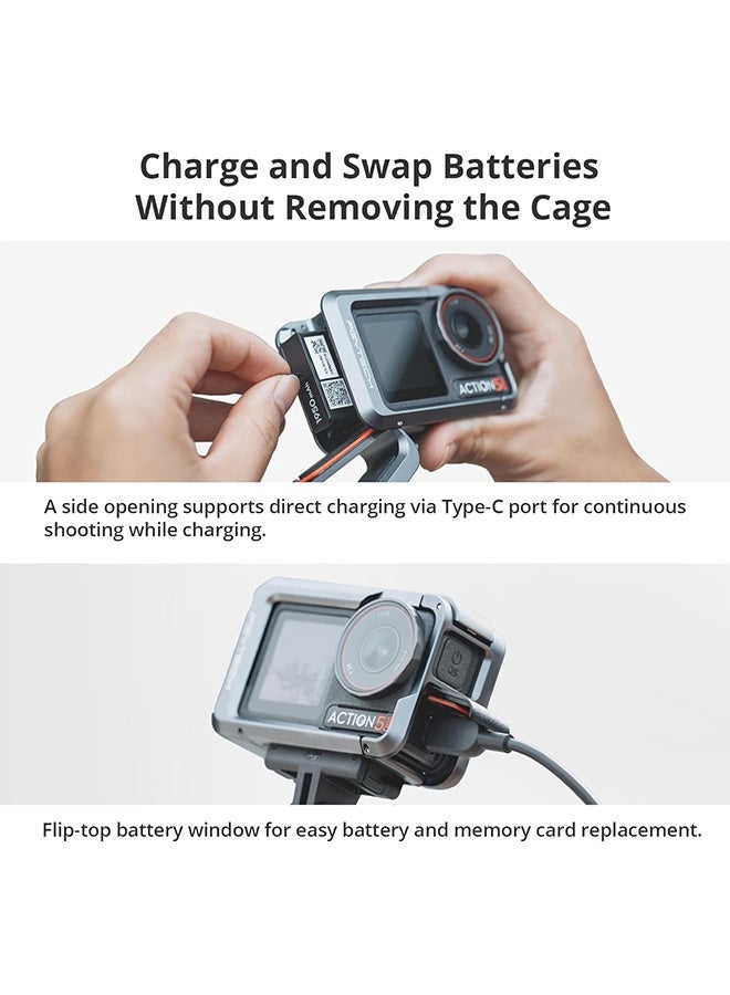 بجي تك قفص كاميرا PGYTECH لـ DJI OSMO Action 5 Pro مصنوع من سبائك الألومنيوم وإطار حماية للتدوين بالفيديو مع موصل مغناطيسي سريع الفك، وفتحة سن 1/4 بوصة، وحذاء بارد لملحقات الإضاءة/الميكروفون - Image 4