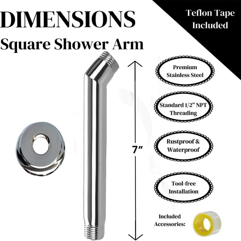MLD 7 Inches Shower Arm Flange Teflon Tape Shower Head Extension Extender Pipe Arm WallMounted For Fixed Bathroom Shower Head SARM10107inchSteel Pack of 1 - Image 4