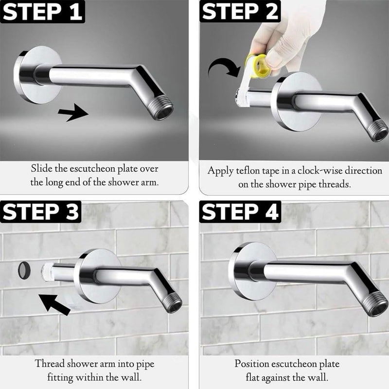 MLD 7 Inches Shower Arm Flange Teflon Tape Shower Head Extension Extender Pipe Arm WallMounted For Fixed Bathroom Shower Head SARM10107inchSteel Pack of 1 - Image 5