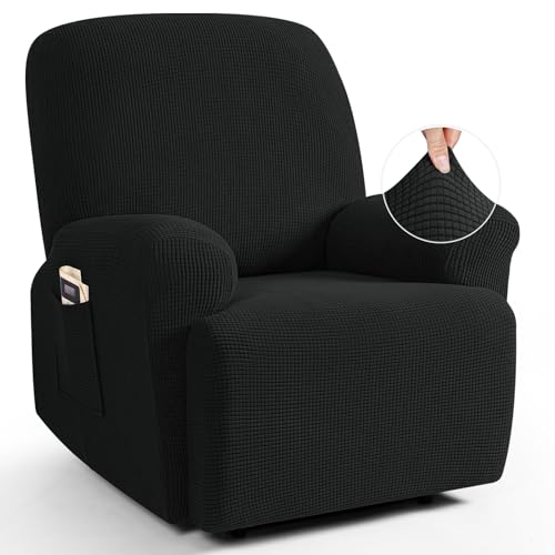TAOCOCO Recliner Cover 4-Pieces, Recliner Stretch Sofa Slipcover, Recliner Cover 1 Seat, Couch Protector Soft, Furniture Protector Covers with Elastic,Chair Covers Jacquard Pattern (Black) - Image 1