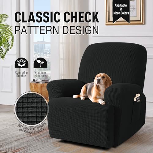 TAOCOCO Recliner Cover 4-Pieces, Recliner Stretch Sofa Slipcover, Recliner Cover 1 Seat, Couch Protector Soft, Furniture Protector Covers with Elastic,Chair Covers Jacquard Pattern (Black) - Image 2