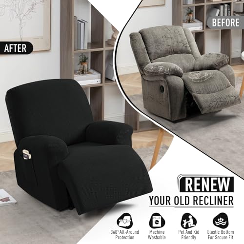 TAOCOCO Recliner Cover 4-Pieces, Recliner Stretch Sofa Slipcover, Recliner Cover 1 Seat, Couch Protector Soft, Furniture Protector Covers with Elastic,Chair Covers Jacquard Pattern (Black) - Image 4