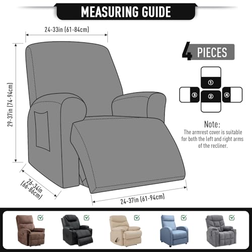 TAOCOCO Recliner Cover 4-Pieces, Recliner Stretch Sofa Slipcover, Recliner Cover 1 Seat, Couch Protector Soft, Furniture Protector Covers with Elastic,Chair Covers Jacquard Pattern (Black) - Image 5