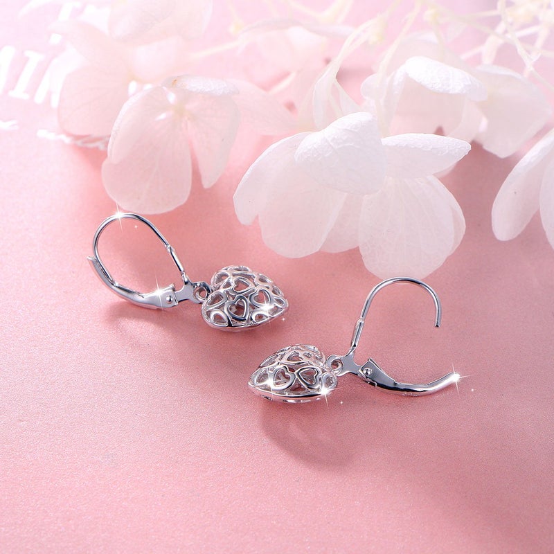 DAOCHONG S925 Sterling Silver Heart Round Dangle Drop Leverback Cage Filigree Earrings for Women Jewelry - Image 4