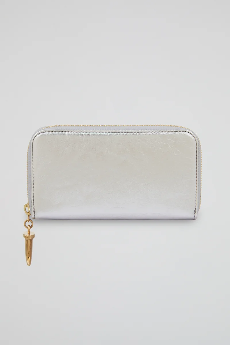 Roberto Cavalli  Roberto Cavalli Silver Zip-Around Wallet with Horn Charm for Women | Best Price UAE