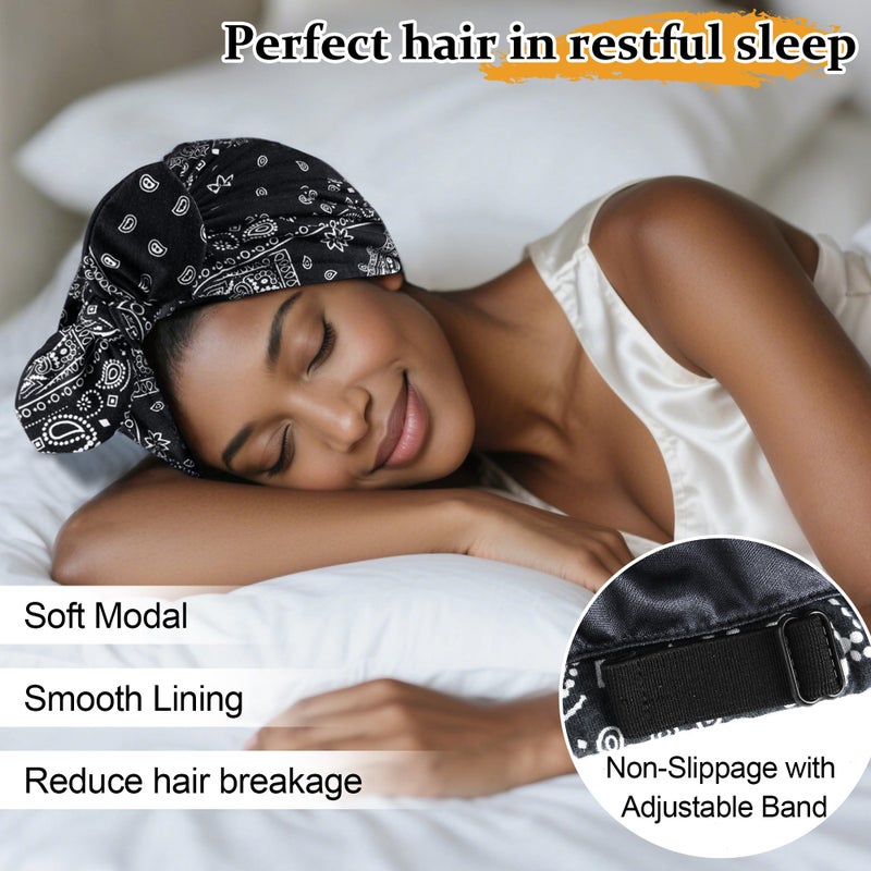 Ababalaya 2PCS Satin Lined Beanies for Women Chemo Headwear Silky Lined Cotton Sleeping Cap (2, 2Black) - Image 2