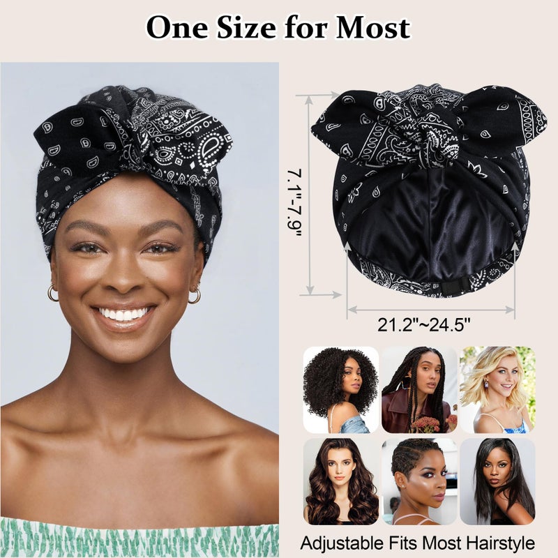 Ababalaya 2PCS Satin Lined Beanies for Women Chemo Headwear Silky Lined Cotton Sleeping Cap (2, 2Black) - Image 5