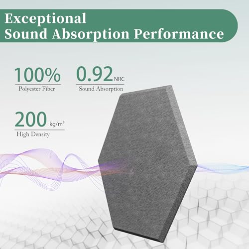 UNECHO Hexagonal Acoustic Panels12 Pack HighDensity Sound Absorbing Panels 12X10X04 for Enhanced Noise Reduction DIY Design Idea for Studios Offices and Home TheatersMoonlight Gray - Image 3