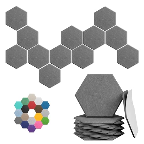 UNECHO Hexagonal Acoustic Panels12 Pack HighDensity Sound Absorbing Panels 12X10X04 for Enhanced Noise Reduction DIY Design Idea for Studios Offices and Home TheatersMoonlight Gray - Image 1