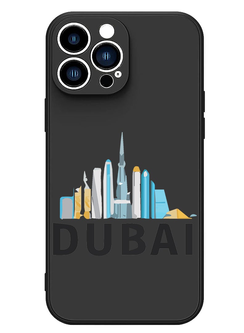 Theodor Protective Slim Fit Case Liquid Silicone Cover with Full Body Protection Anti-Scratch Shockproof Case For iPhone 13 Pro Black  - Dubai Skyline - Image 1