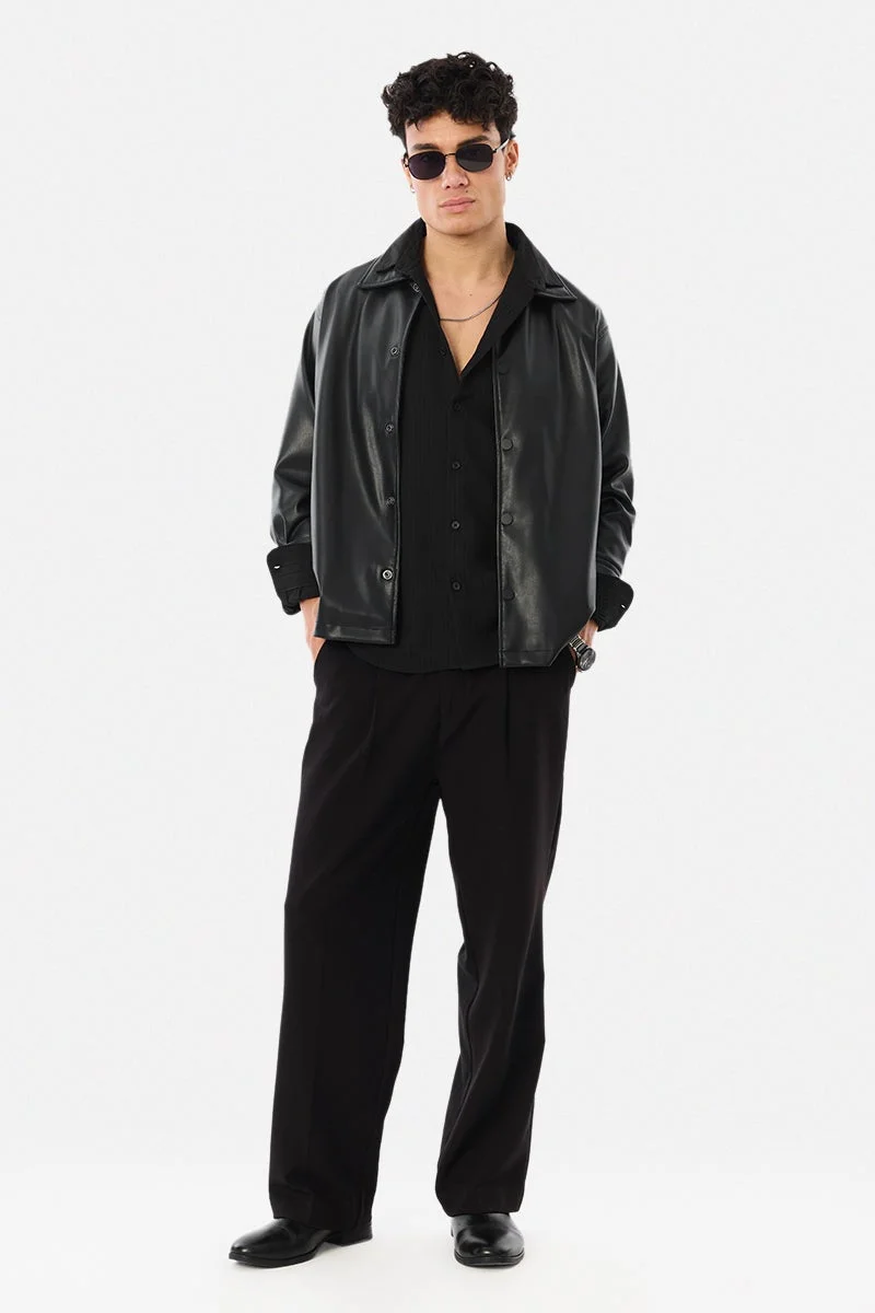 سنيتش Black Textured Long Sleeve Regular Fit Shirt