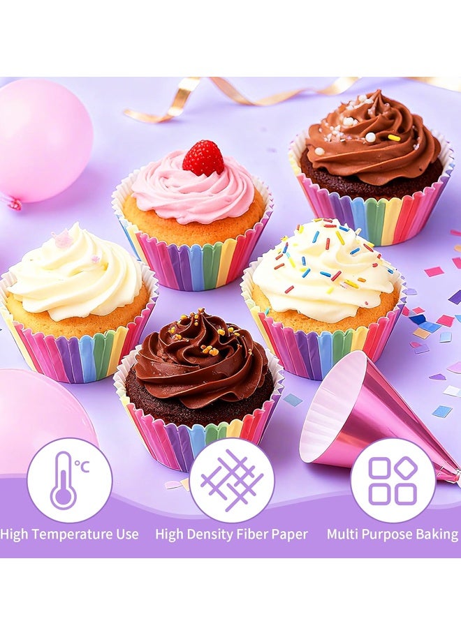 100PCS كعكة كوب قوس قزح الورق الداخلي، حفل مع كوب الخبز لمرة واحدة الزيت - Image 4