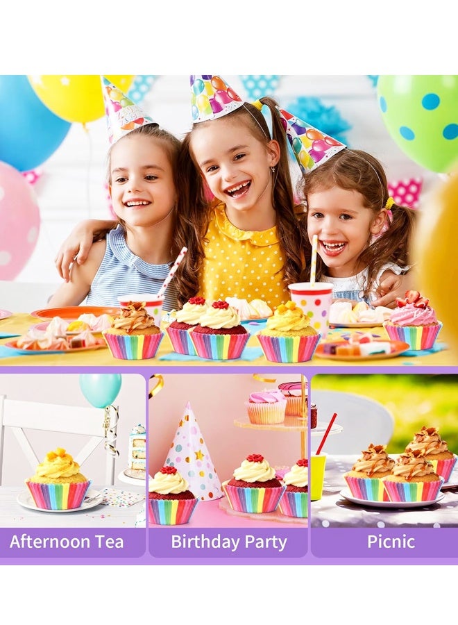 100PCS كعكة كوب قوس قزح الورق الداخلي، حفل مع كوب الخبز لمرة واحدة الزيت - Image 5
