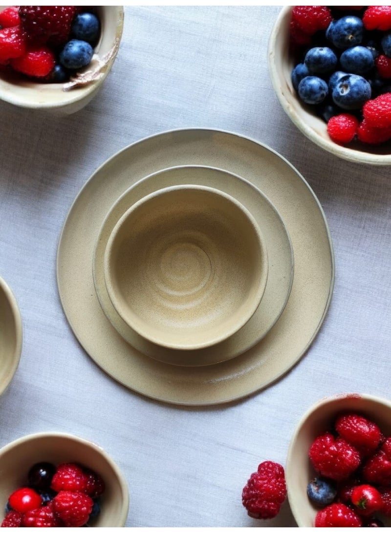 color zone pottery A 3-piece dinnerware set including a 27cm ceramic dessert plate. Microwave, dishwasher, and oven safe; lightweight and scratch-resistant. - Image 3