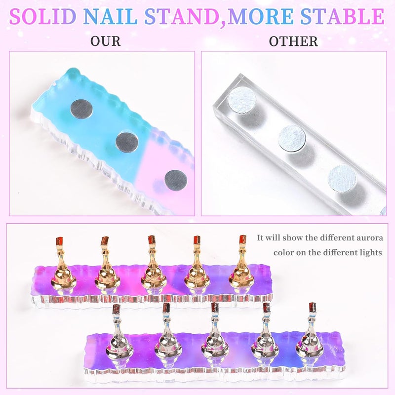 ANGNYA 2 Set Nail Stand ,Aurora Nail Holder for Painting Nail Stand for Press on with 96 Pcs Reusable Sticky Putty Nail Display Stand Nail Hand Practice Magnetic Nail Art Tools for Homes and Salons - Image 5