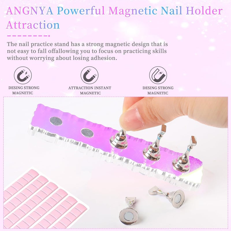 ANGNYA 2 Set Nail Stand ,Aurora Nail Holder for Painting Nail Stand for Press on with 96 Pcs Reusable Sticky Putty Nail Display Stand Nail Hand Practice Magnetic Nail Art Tools for Homes and Salons - Image 4