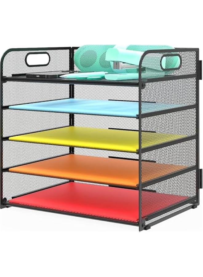 HOOKOR Letter Tray Paper Organizer 5-Tier Desk Organizer File Organizer Paper Holder with Handle, Metal Desktop Document Shelf Tray Office Classroom Organization (Black) - Image 1