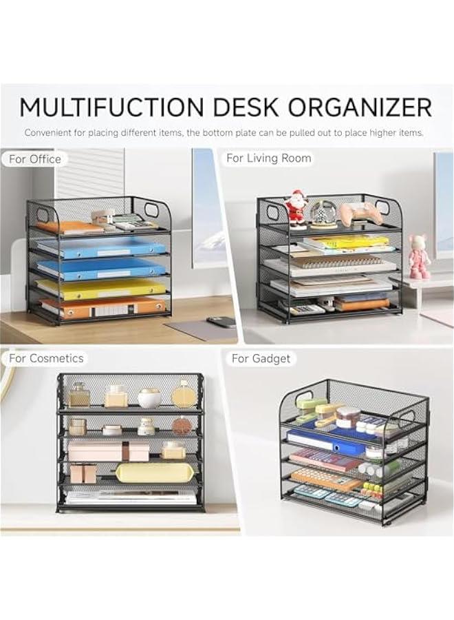 HOOKOR Letter Tray Paper Organizer 5-Tier Desk Organizer File Organizer Paper Holder with Handle, Metal Desktop Document Shelf Tray Office Classroom Organization (Black) - Image 5
