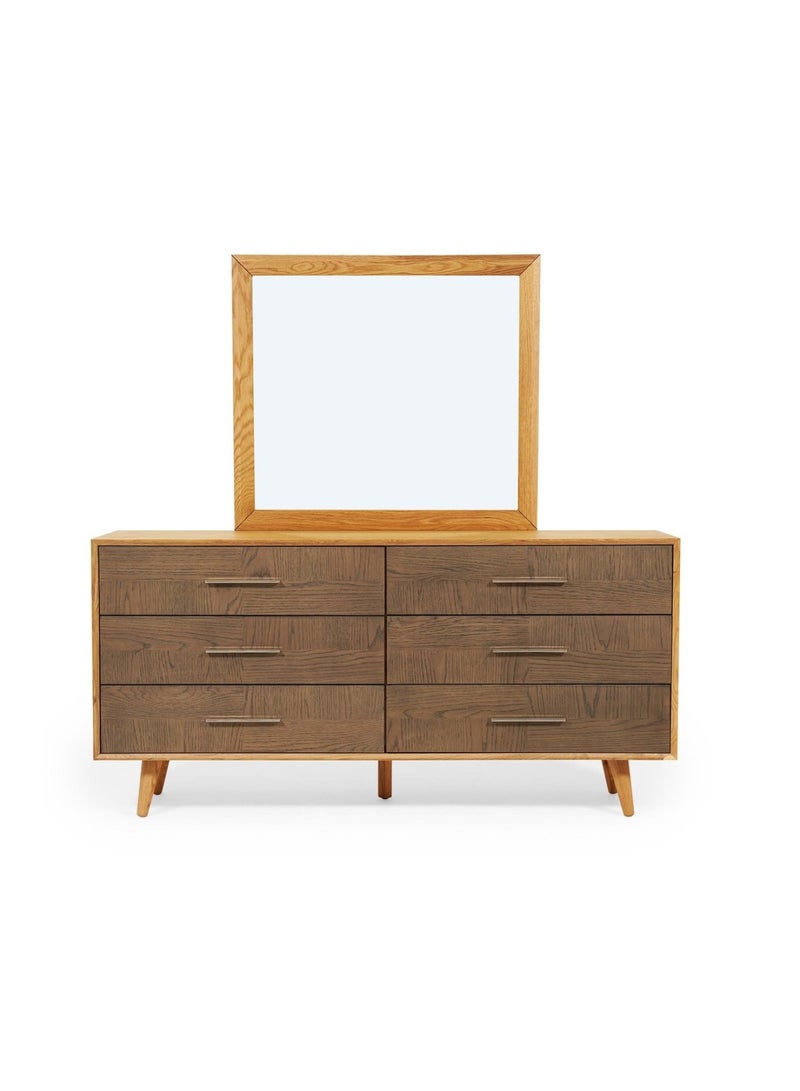 Pan Home Hamilton Dresser With 6 Drawers And Mirror Solid Oak - Natural/Brown  - Image 1