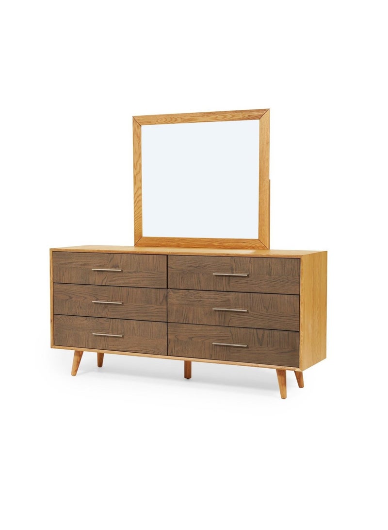 Pan Home Hamilton Dresser With 6 Drawers And Mirror Solid Oak - Natural/Brown  - Image 5