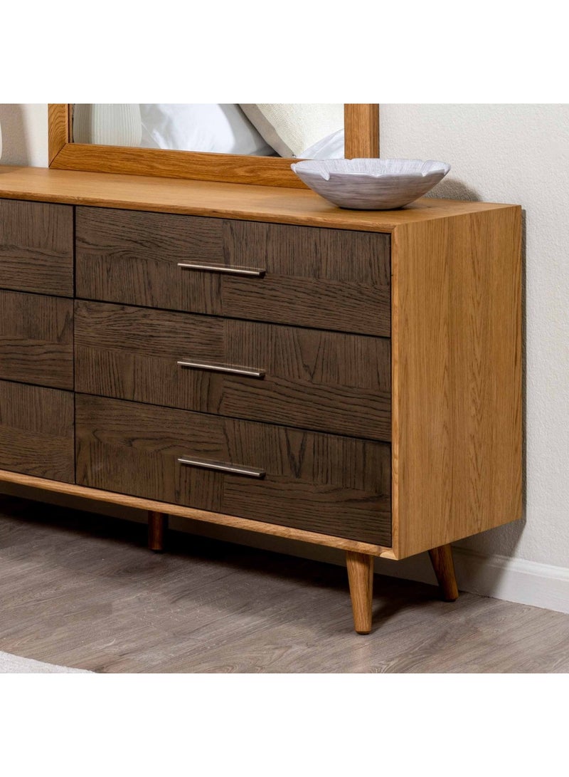 Pan Home Hamilton Dresser With 6 Drawers And Mirror Solid Oak - Natural/Brown  - Image 4