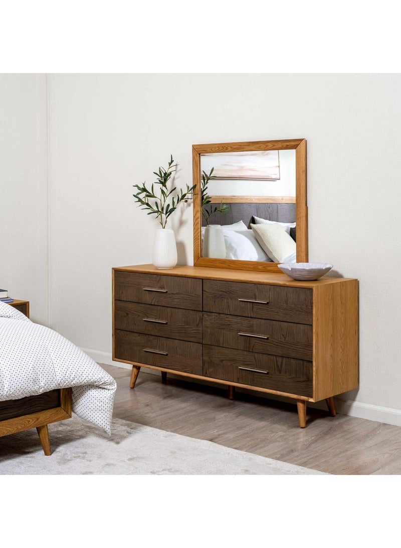 Pan Home Hamilton Dresser With 6 Drawers And Mirror Solid Oak - Natural/Brown  - Image 2