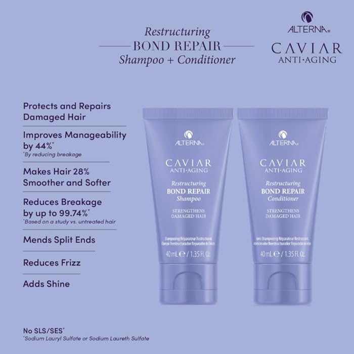 Alterna Haircare CAVIAR Anti-Aging Restructuring Bond Repair Travel Kit - Shampoo, Conditioner, Masque | Strengthens and Protects Damaged Hair - Image 3