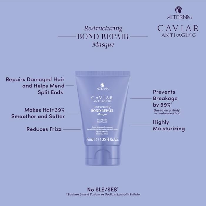 Alterna Haircare CAVIAR Anti-Aging Restructuring Bond Repair Travel Kit - Shampoo, Conditioner, Masque | Strengthens and Protects Damaged Hair - Image 4