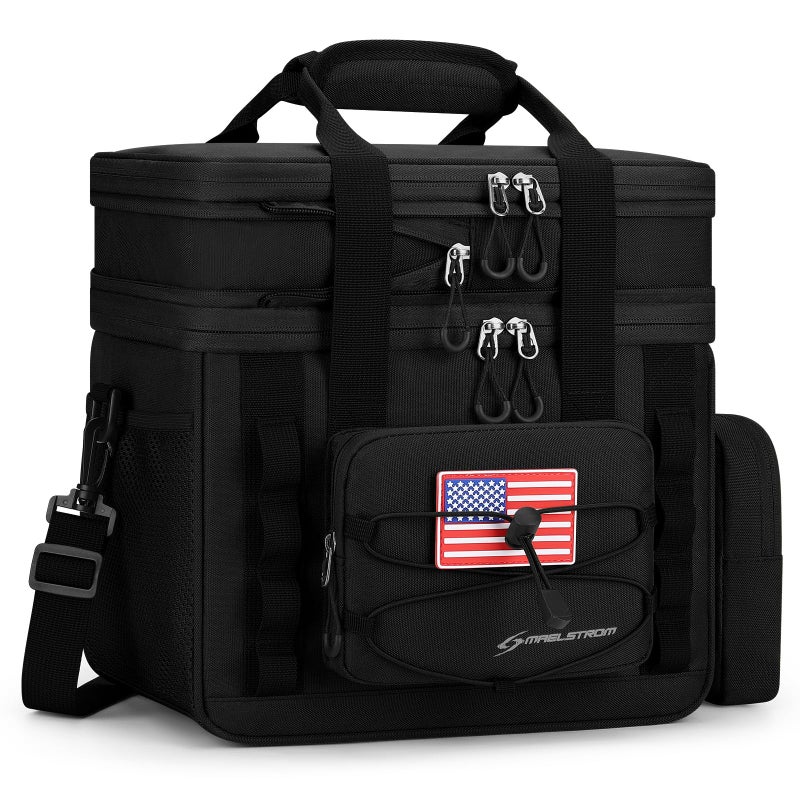 Maelstrom Tactical Lunch Box 23 L Insulated Lunch Bag for Men Expandable Double Deck Lunch Cooler BagLarge Leakproof Soft Lunch Tote with Detachable MOLLE Bags for Adult Women WorkPicnicBlack