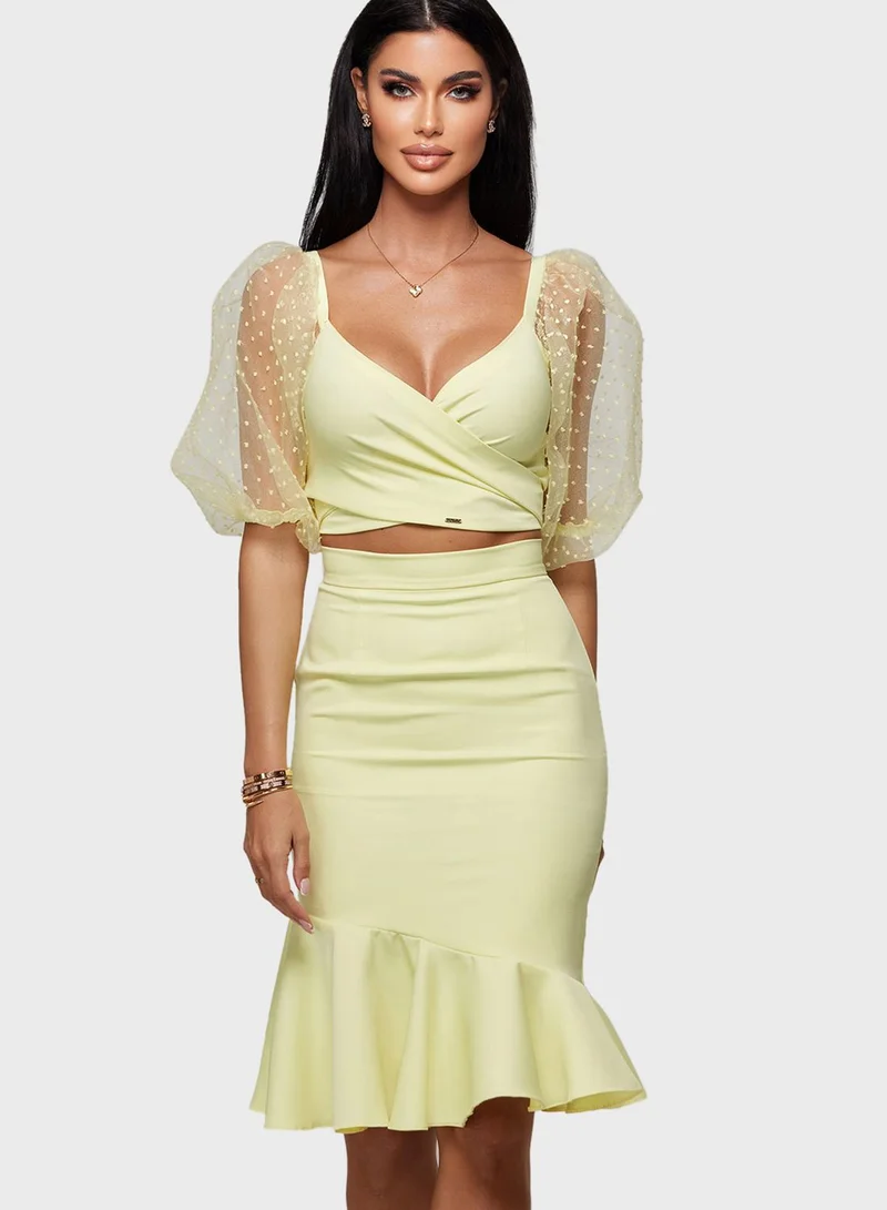 Anita's Lace Sleeve Top & Ruffle Hem Skirt Set