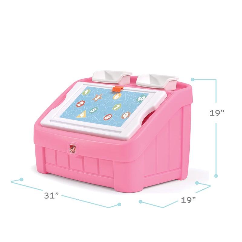 Step2 2-in-1 Toy Box & Art Lid, Kids Toy Storage Bin & Organizer, Easel & Chest in One, Made of Durable Plastic, For Toddlers 2+ Years Old, Pink - Image 2