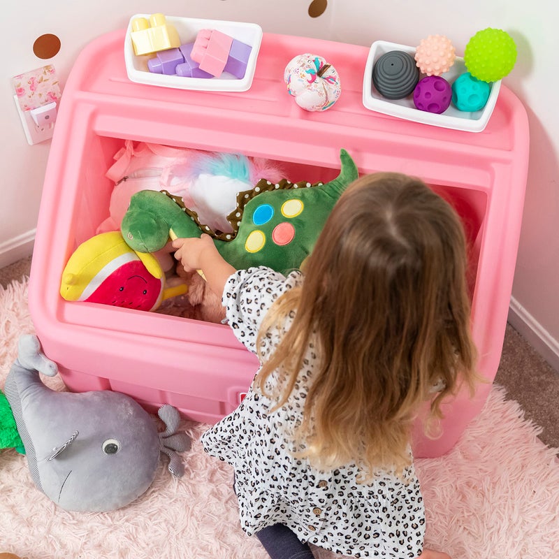 Step2 2-in-1 Toy Box & Art Lid, Kids Toy Storage Bin & Organizer, Easel & Chest in One, Made of Durable Plastic, For Toddlers 2+ Years Old, Pink - Image 4