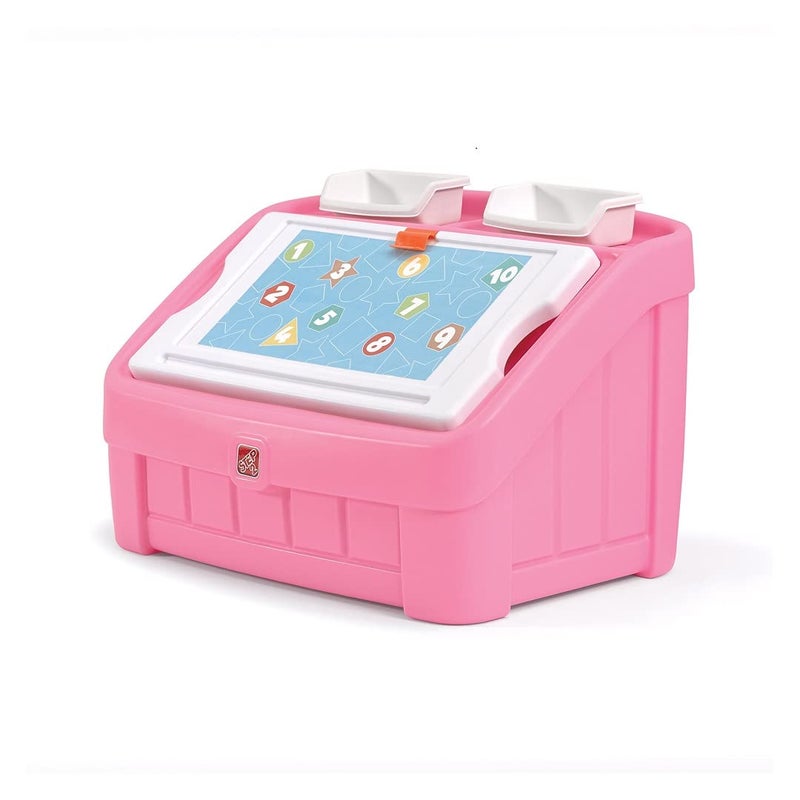 Step2 2-in-1 Toy Box & Art Lid, Kids Toy Storage Bin & Organizer, Easel & Chest in One, Made of Durable Plastic, For Toddlers 2+ Years Old, Pink - Image 1