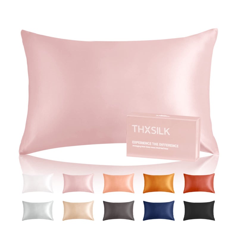THXSILK 100% Mulberry Silk Zipper Pillow Case - Highest Grade 6A+ 100% Pure Mulberry Real Silk Pillowcase, 25 Momme Both Sides for Hair and Skin - Gift Box - 1PC (Light Pink, Queen Size 20"x30") - Image 1