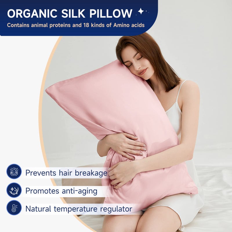 THXSILK 100% Mulberry Silk Zipper Pillow Case - Highest Grade 6A+ 100% Pure Mulberry Real Silk Pillowcase, 25 Momme Both Sides for Hair and Skin - Gift Box - 1PC (Light Pink, Queen Size 20"x30") - Image 3