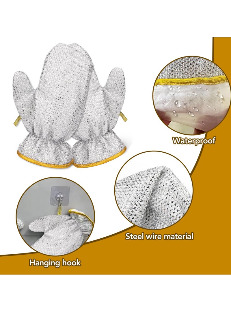 3 Pairs of Reusable Wire Dishwashing Gloves with Non-Scratch Cleaning Cloths, Perfect for Dishes, Kitchen Surfaces, Pots, and Pans - Image 2