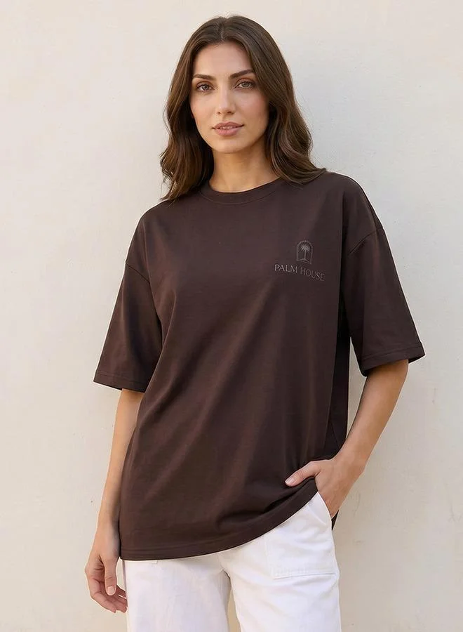Splash FAV Basic Boxy Fit T shirt with Slogan Print