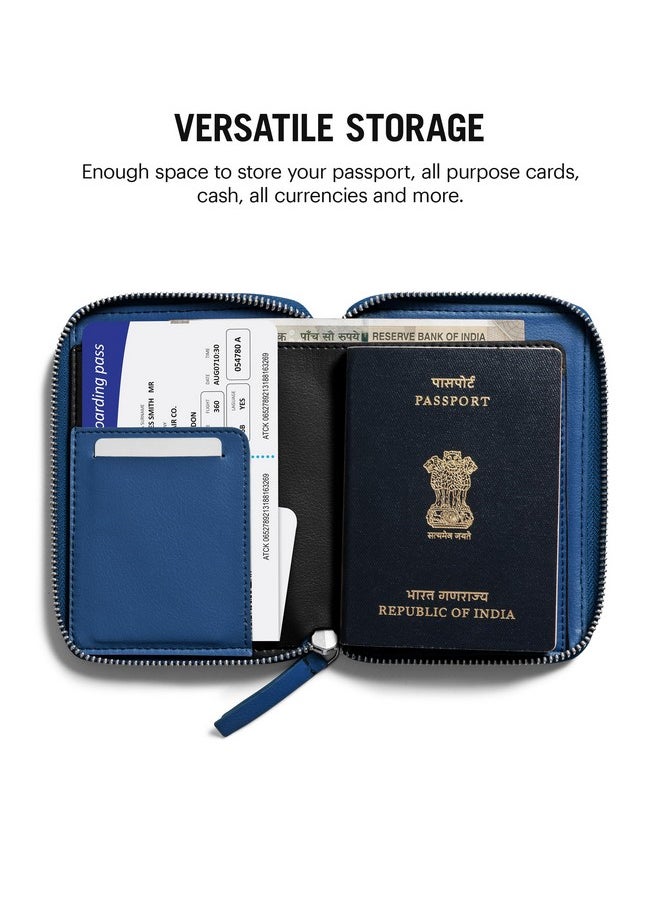 DailyObjects DailyObjects Check-In Travel Passport Wallet Cover for Men and Women | Passport Cover with Zip Around Closure made of Vegan Leather | Passport Holder with Credit Debit Card Slots - Blue  - Image 4
