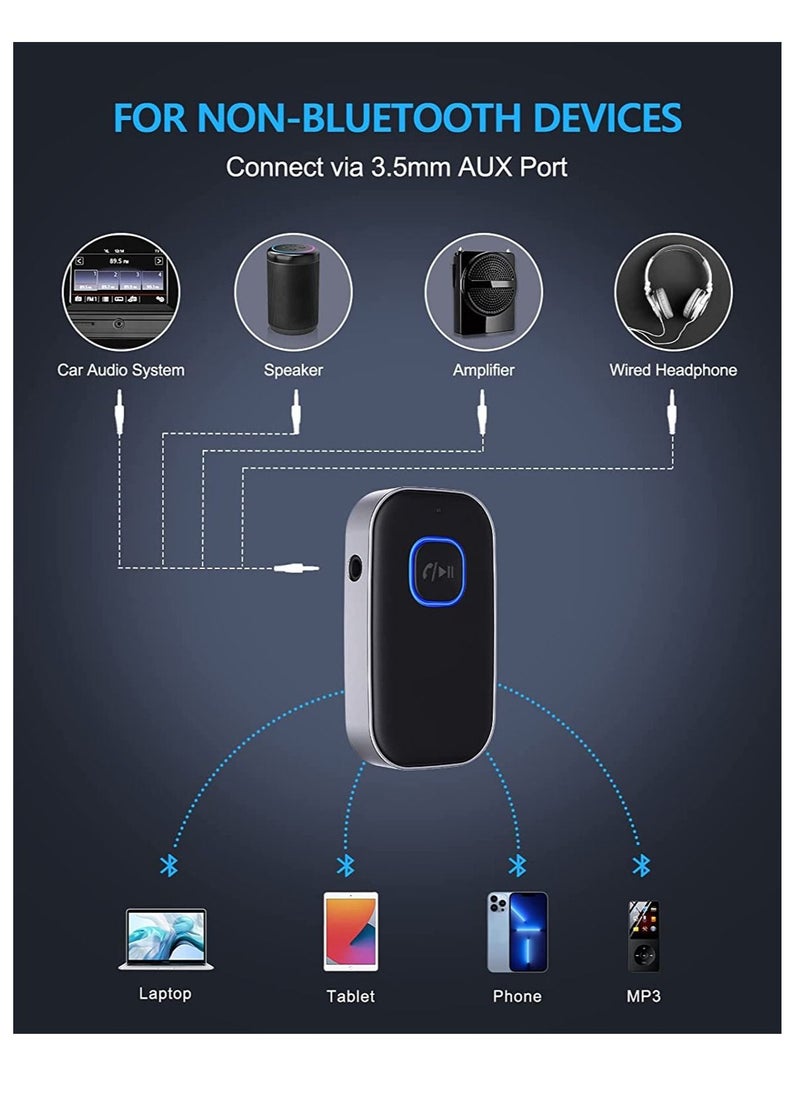 Arabest - Bluetooth 5.0 Receiver for Car Noise Cancelling Bluetooth AUX Adapted Bluetooth Music Receiver for Home Stereo Wired Headphones Hands-Free Call 16H Battery Life - Image 1