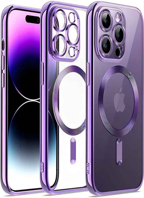 MagSafe Case Magnetic Clear Soft TPU Plating Case Wireless Charging Compatible Shockproof Camera Lens Protection For Apple iPhone 14 Pro Max Purple