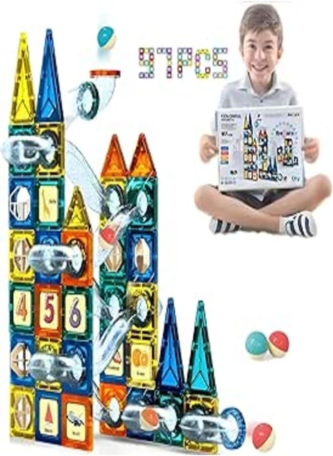 Ibecare Ibecare 97Pcs Magnetic Marble Run Set | STEM Educational Toy for Kids | Magnetic Tiles | 3D Building Blocks | Best Gift for Boys & Girls 3+ | Marble Run with Race Tracks, Maze Games (97 PCS) 